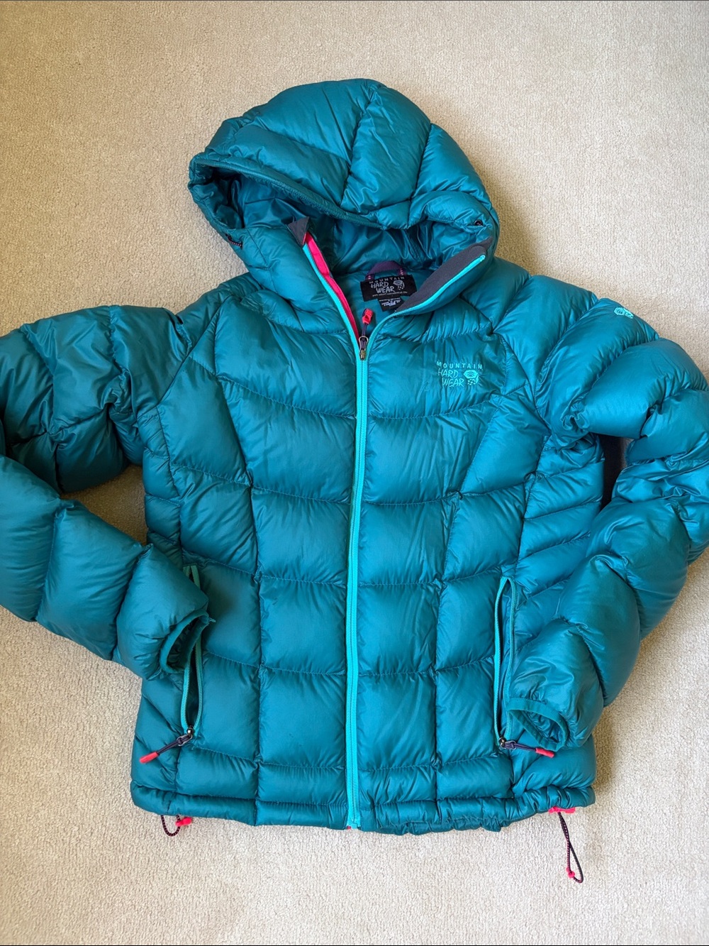 Mountain Hardwear Teal Quilted Hooded Down Jacket